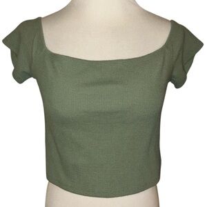 hollister olive square/scoop neck off the shoulder ribbed crop top juniors xl